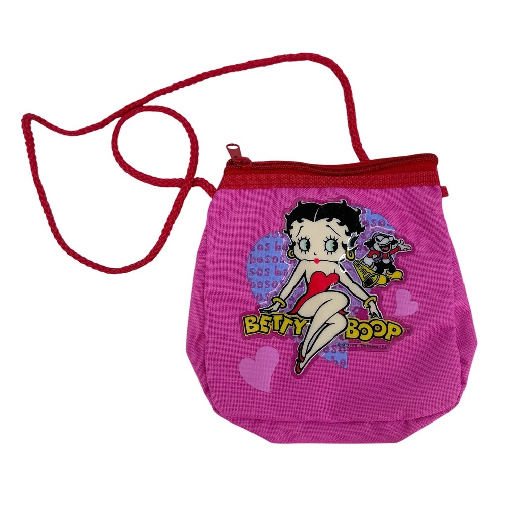 Betty Boop Pink Canvas Crossbody Bag Small Pouch Zippered Purse Vintage Style